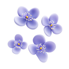 Wall Mural - flying purple flowers 3d render icon isolated on transparent background cutout