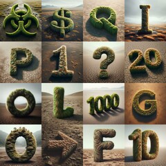 Grass in barren land Lettering Typeface. AI generated illustration