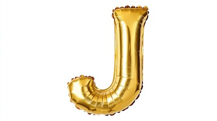 Golden inflatable helium balloon shaped like the letter J isolated on a white background Part of a full uppercase alphabet set ideal for festive decorations