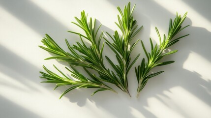 Wall Mural - Five Sprigs of Rosemary on a White Surface