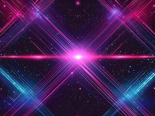 Wall Mural - futuristic laser beam pattern with neon lights in dark space background for sci fi digital art conce