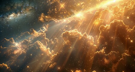 Wall Mural - Golden Clouds and Stars in the Cosmic Sky