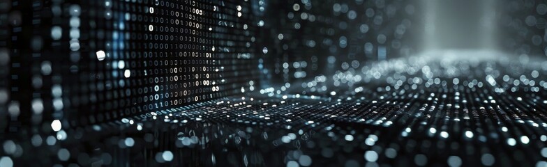 Abstract Digital Binary Code Pattern In Dark Environment