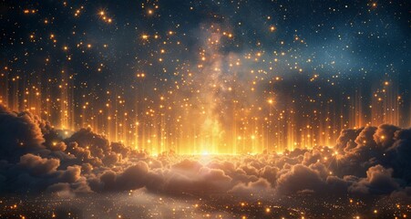 Wall Mural - Golden Clouds and Stars in the Cosmic Sky