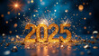 © MOTOKO Stock - Vibrant 2025 Happy New Year Backdrop: Festive Gold and Blue Design for Marketing and Celebrations