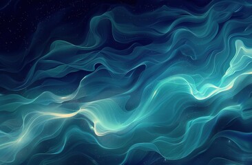Wall Mural - Abstract Green Waves and White Stars in a Dark Night Sky