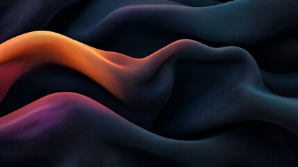 Abstract 3D wave pattern with vibrant gradient colors of orange, purple, and blue creating a dynamic flowing landscape effect with smooth textures and rich contrast.