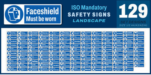 129 set ISO mandatory safety signs v50_faceshield must be worn_landscape size 1/2 a4,a3,a2,a1