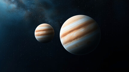 Wall Mural - two large planets with a pattern of bands in open space, resembling gas giants, against a star-fille