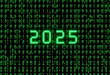 © eman - digital matrix grid with the numbers “2025” appearing in bright green