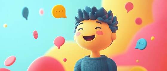 Leinwandbilder - Visual of a chatbot character with playful speech bubbles, emphasizing a friendly and interactive dialogue, representing the userfriendly aspect of generative AI