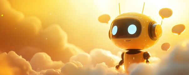 Poster - Visual representation of a friendly chatbot with a welcoming expression, engaging users through dynamic speech bubbles, emphasizing the power of generative AI in communication