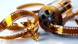 © RAKSIWAH - Golden Film Reel and Strip on White Background