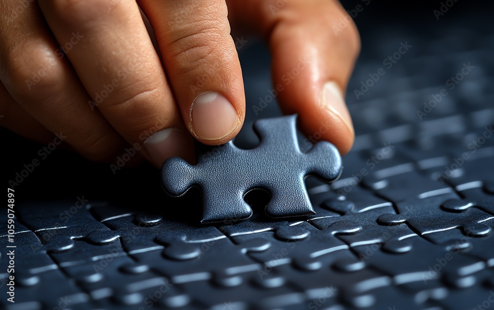 Graphic depicting a businessman placing the final piece of a puzzle ...