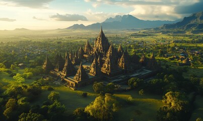 Wall Mural - Ancient temple complex in verdant valley.