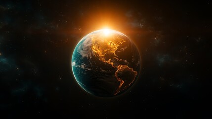 Wall Mural - earth from space with sun rays blank background with copy space for design projects