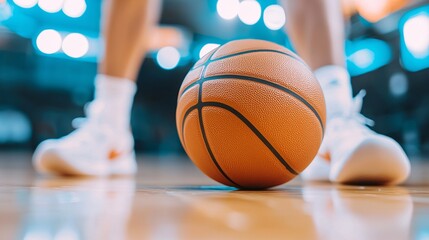 Dynamic Basketball Action - Low-Angle Sideline Videographer Capturing Vibrant Indoor Excitement with Players in Motion