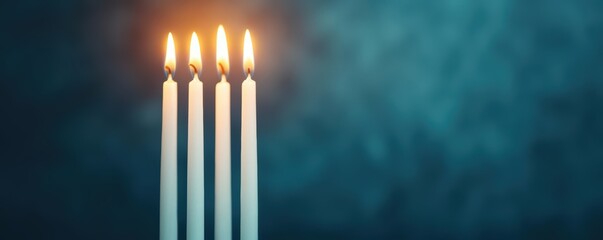 Close-up of a Hanukkiah with all candles lit, soft glow illuminating the surroundings, Hanukkiah festival light, holiday ritual