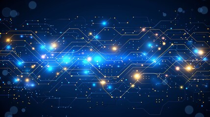 Wall Mural - a vibrant technology background featuring a network of glowing lines and dots amidst a deep blue cha