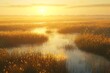 © Mrsabata - Serene sunrise over a marsh, illuminating golden grasses and calm waters.