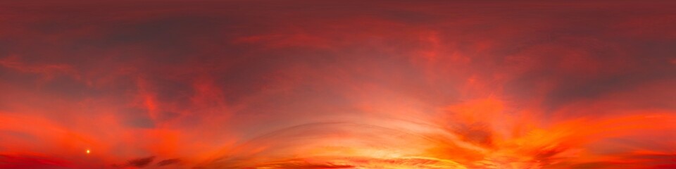 Wall Mural - sunset sky with bright glowing pink cirrus clouds. seamless spherical hdr 360 panorama. full zenith 