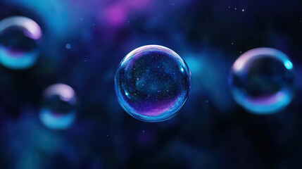 cosmic bubbles: a mesmerizing cosmic scene with iridescent bubbles containing galaxies, floating aga