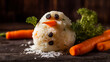 © EwaStudio - Rice snowman with vegetable buttons and a carrot nose. AI Generated