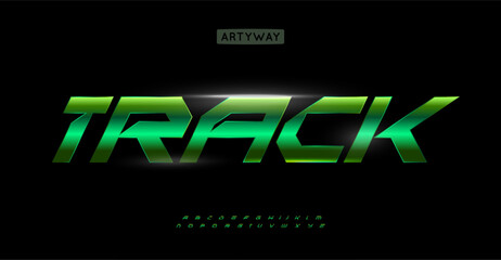 Leinwandbilder - Dynamic racing alphabet, futuristic neon letters, intense glossy font for bold tech logos, electric headline, cutting-edge typography, cyber-inspired design. Vector typeset.