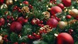 © Manon - Christmas Decor Red Gold Ornaments Pine Branches and Festive Lights