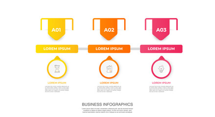 Business vector infographic design template. Circle timeline with icons and 3 three arrows or steps. Used for process diagram, presentations, workflow layout, info graph, banner, flow chart