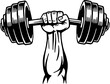 © Samo.mhn - Black-and-White Vector Illustration of a Strong Hand Gripping a Heavy Dumbbell, Strength and Fitness Concept, Gym and Workout Motivation Art, Sports Equipment Icon, Personal Trainer Graphic, Gym Logo