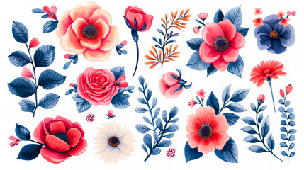 Beautiful romantic flower stickers collection