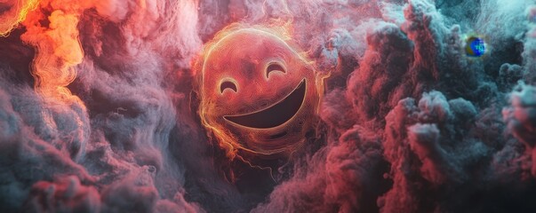 Wall Mural - floating smile in abstract digital artwork