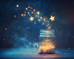 Wall Mural - whimsical starry jar dreamy journey toward progress and completion