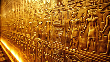 Wall Mural - Spiritual Golden Hieroglyphic Surface Exploration