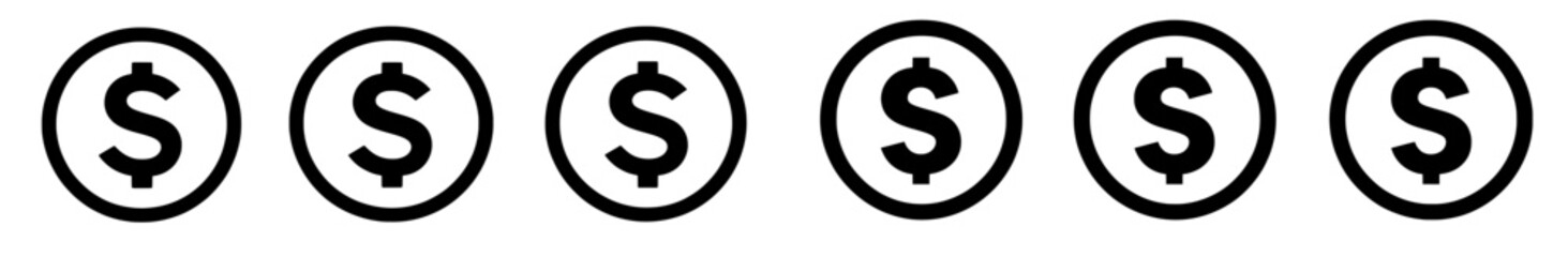 The dollar currency black sign icon is an illustration from the modern era