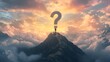© Bussakon - Person Standing on Mountain Peak with Question Mark in Dramatic Sky Uncertainty of Life s Journey and Future Concept