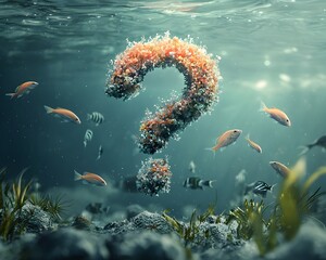 Underwater Question Mark Surrounded by Curious Fish Symbolizing Life s Mysterious Depths