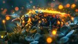 © GradPlanet - A vibrant and detailed image of a bee standing on honeycomb with glowing sparks flying around it,