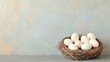© Ai Stock Lab - Minimalist birds nest in soft focus, showcasing clean white eggs and rustic textures