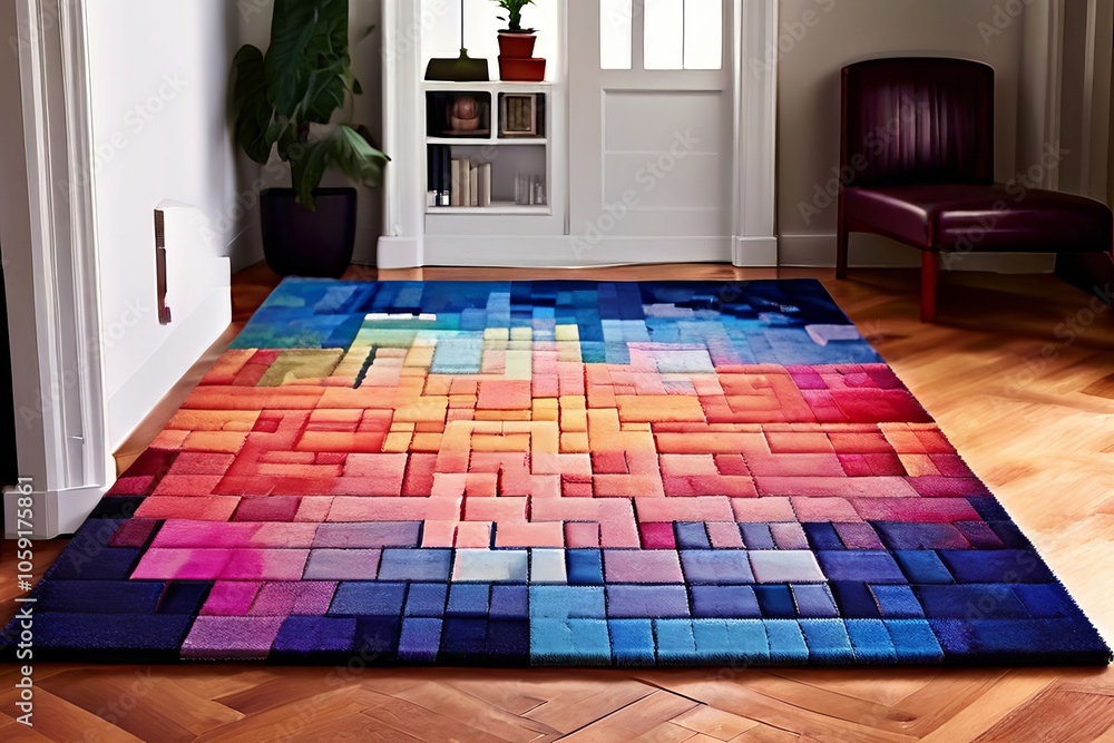 pixel art rug a floor rug featuring a pixelated design blending Stock ...