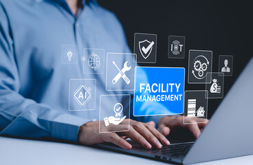 facility management and digital solutions concept. icons related to facility management, maintenance