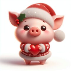 Wall Mural - 3d Cute fluffy christmas pig doing mini heart pose, full body, white background