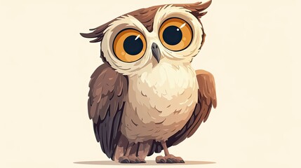 A Cartoon Owl with Big Eyes and Brown Feathers