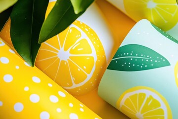 Cute lemon pattern with polka dots, yellow and green, playful and summerinspired