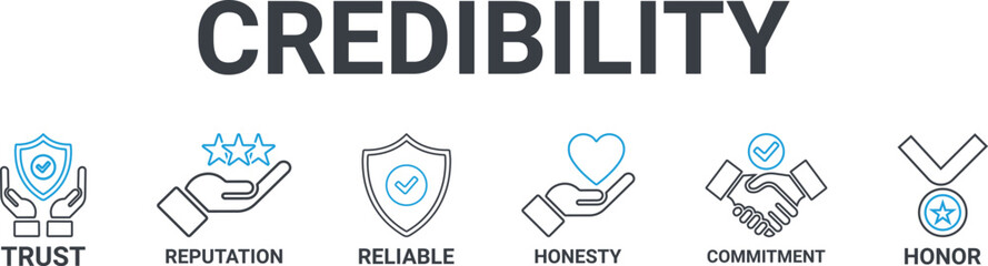 credibility icon - vector illustration line art . credibility, integrity, trust, reliable, commitmen