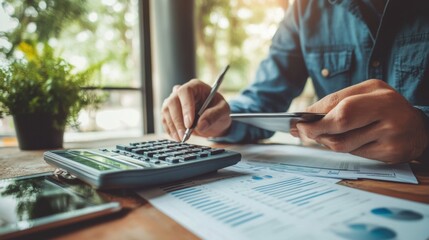 A person using a financial calculator to plan for retirement savings and investment growth