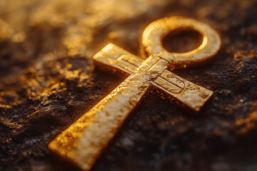 the ankh and sun disk symbol in gold.