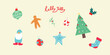 © Seiju Park - Festive Christmas icon set vector illustration. Holly Jolly, Christmas Tree, Ornaments, Gnome, Gingerbread man, sock,