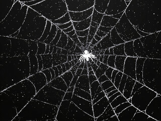 a spider's web with a night sky background, highlighting the intricate details and patterns of the spider's silk.